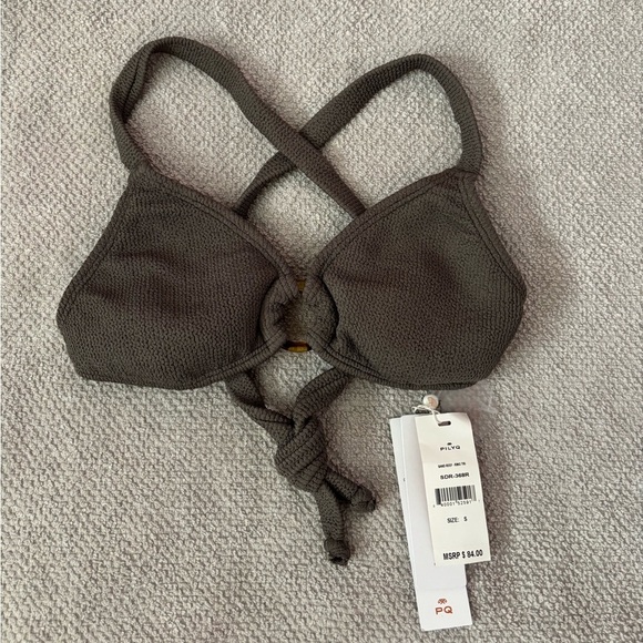 PQ Swim Bikini Top Size Small NWT | PILYQ Bikini Top | PQ Swim Grey Bikini Top - - Picture 1 of 7